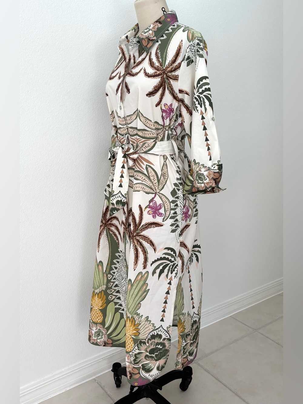 Zenara Woman Paloma Printed Cotton Shirt Dress NWT Tropical Print Relaxed L - Picture 4 of 11